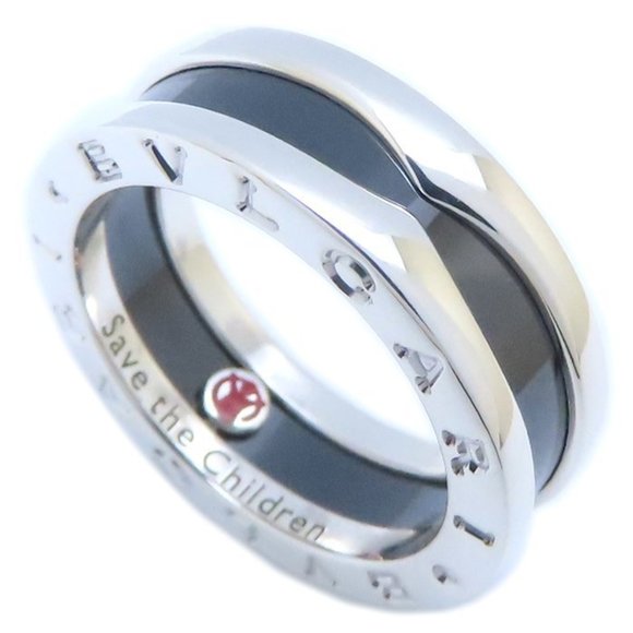 BVLGARI Save the Children B.zero1 Ring 1 Band XS #52 346097 Silver 925 x Black